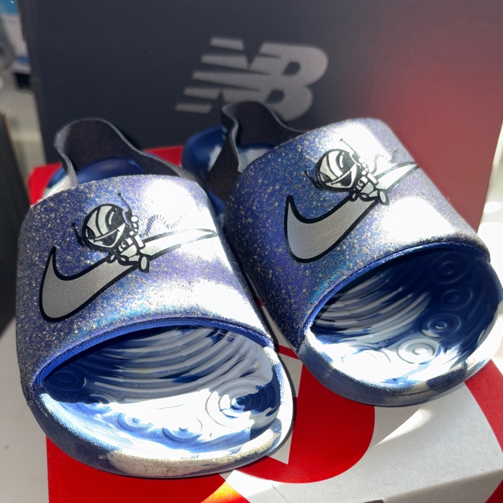 Nike Kids Glittery Blue Slide Sandals